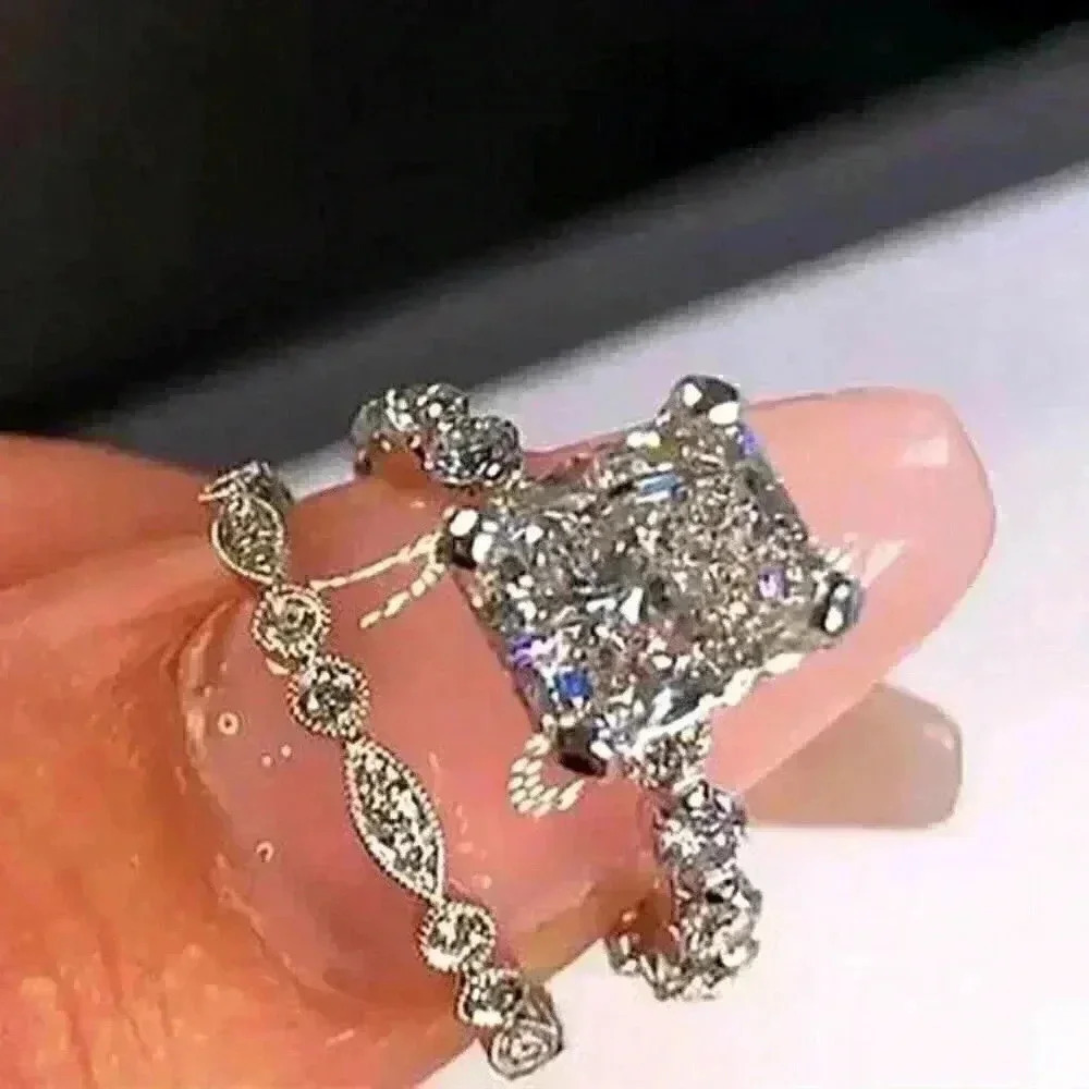New Gorgeous 925 Silver CZ 2 Set Rings